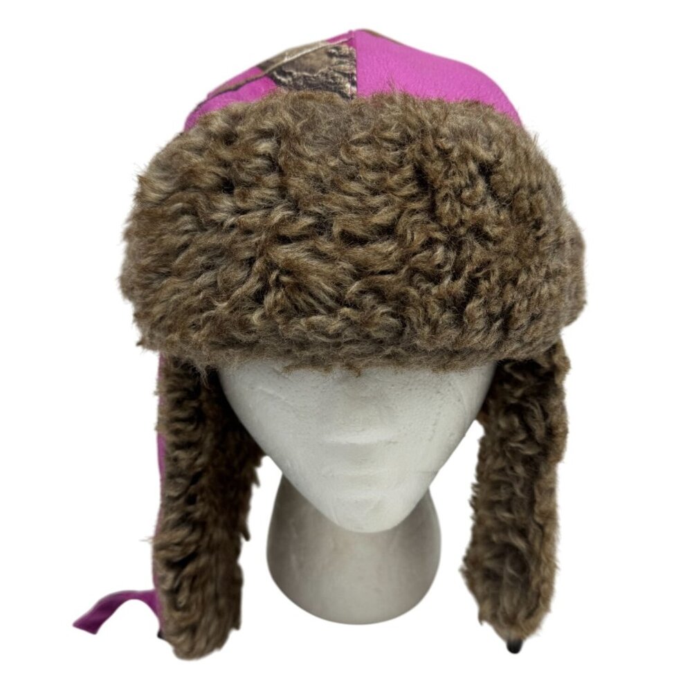 Real Tree Womens Faux Fur Trapper Hat Medium Pink Camo Outdoors Winter Ear Flaps